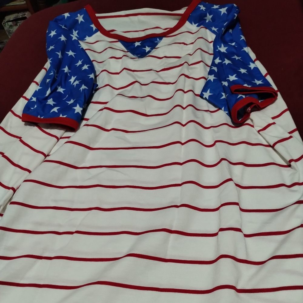 Brand NEW American boutique top Red white and blue stars and stripes stretchy